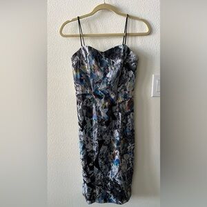 black halo kaleidoscope print lace dress